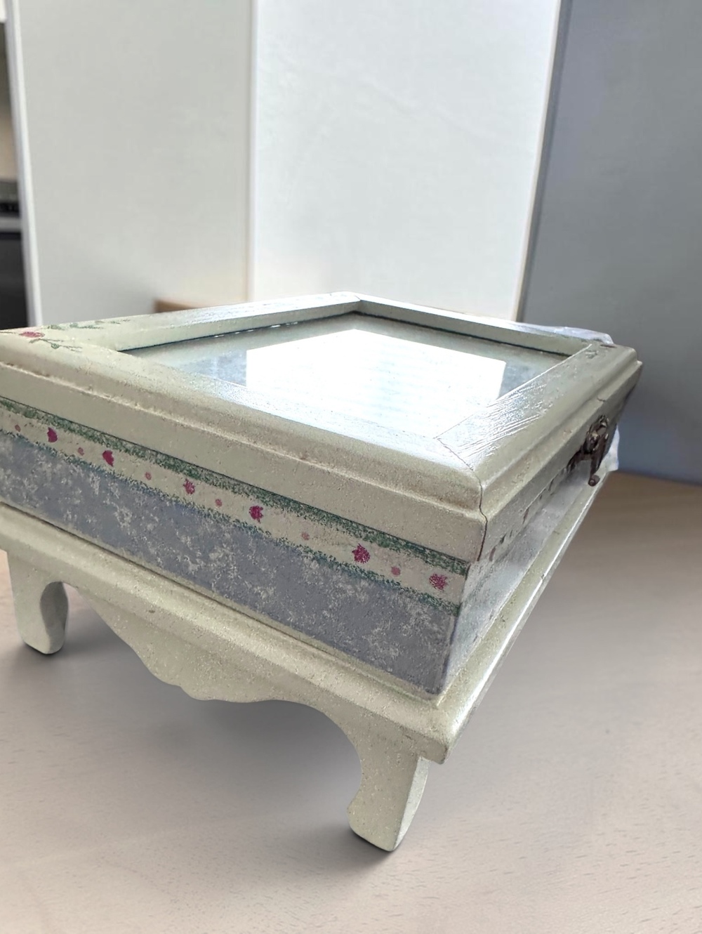 Vintage Decorative Jewelry Box with Mirror and Velvet Interior